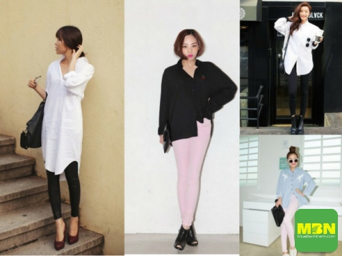 Quần skinny và áo sơ mi nữ oversized